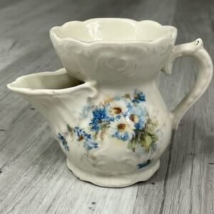 Antique Shaving Scuttle Mug Pitcher Blue Flower Motif